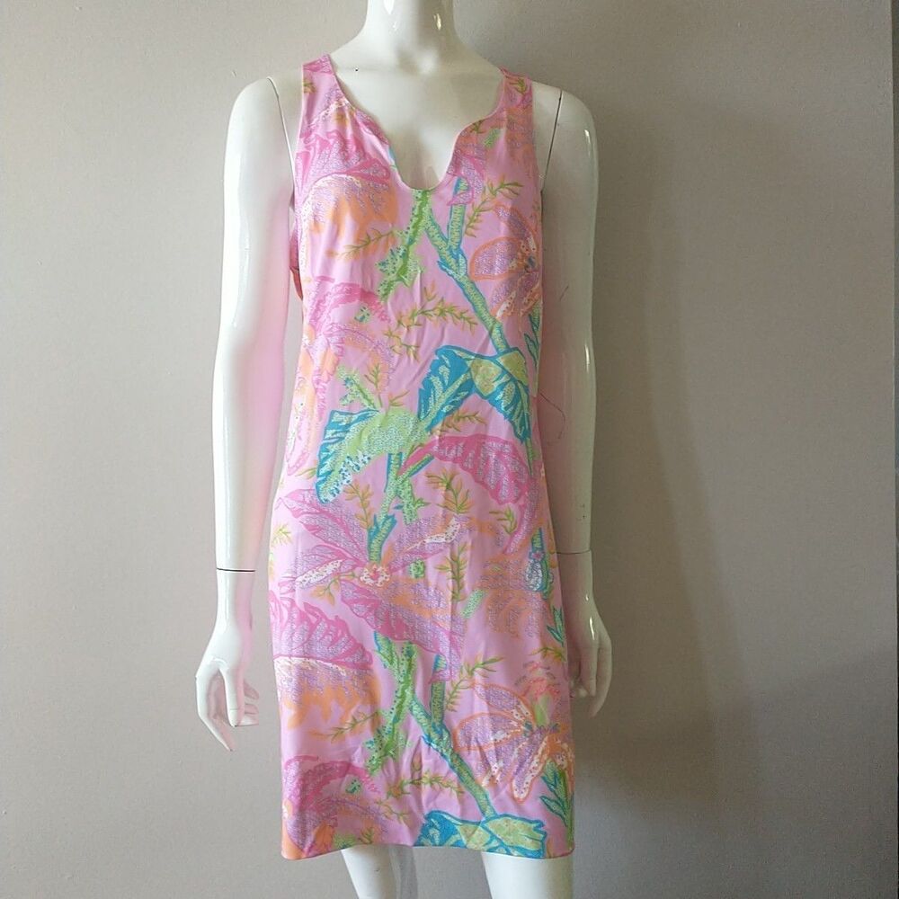 New Gretchen Scott Swerve Dress M Pink Floral Sleeveless Shift Tropical